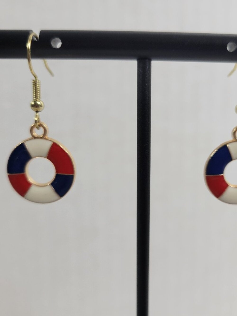 USA Flag Life Preserver Earrings Patriotic July 4th Dangle Drop Women E63E